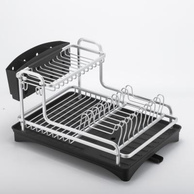 China 2 Layer Sustainable Tier Dish Drainer Over Sink Bowl Organizer Storage Kitchen Drying Aluminum Dish Rack for sale