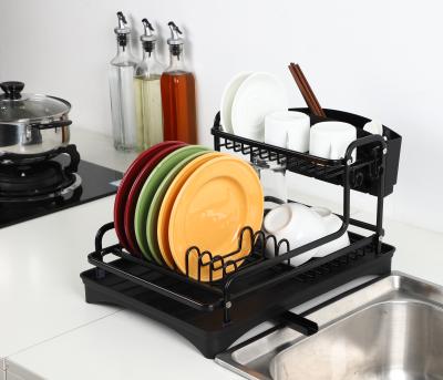 China 2 Layer Sustainable Tier Dish Drainer Over Sink Bowl Organizer Storage Kitchen Drying Aluminum Dish Rack for sale