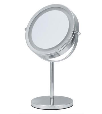 China Lighted Round Bathroom LED Standing Mirror With Light Magnificated Glass for sale