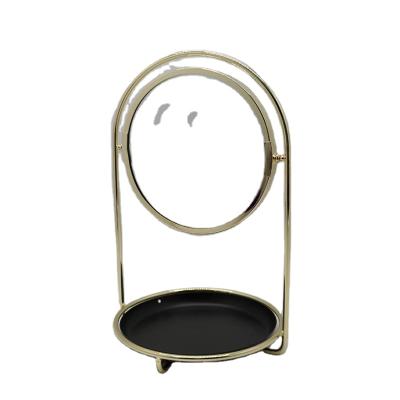 China Portable Round Bathroom Desk Vintage Good Quality Mirror Gold Desk Makeup Tools Dressing Mirror for sale