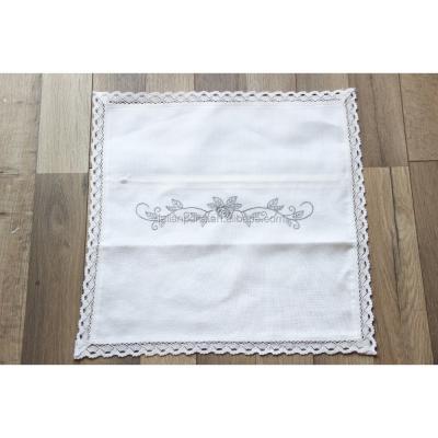 China White Embroidered Washable Polyester Cushion Cover With Lace for sale