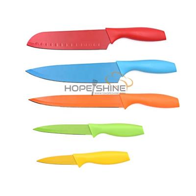 China Disposable 5 Piece Knife Sheath Covers Include Santou Chef Paring Knives Colorful Knife Serving Set for sale