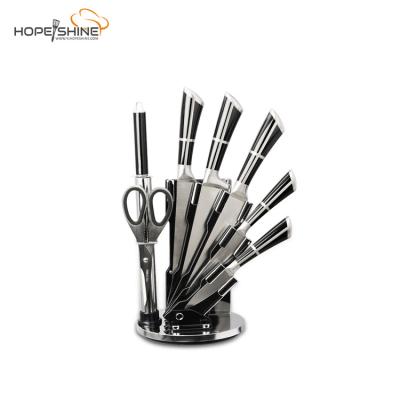 China 7 Pieces High Quality Professional Disposable Steel Kitchen Knife Set With Hollow Paint Handle And Holder for sale