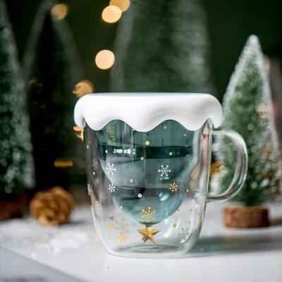 China Viable Cute Girl Wish Mug With Double Handle High Boron Milk Coffee Mug Glass Christmas Tree Mugs In Stock for sale