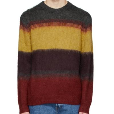 China Anti-wrinkle men's color plaid stripe sweater contrast color patchwork round neck loose vintage knit patch sweater seahorse hair for sale