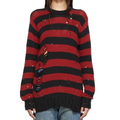 China 2022 Fashion Custom Anti-wrinkle Women's Round Neck Sweater Women Long Sleeve Casual Knit Pullover Women's Striped Sweater for sale