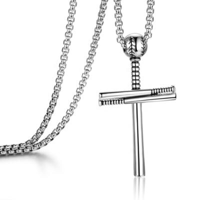 China Iyan Environmental Friendly Stainless Steel High Polished Mens Sports Necklace Silver Gold Baseball Cross Pendant Necklace for sale