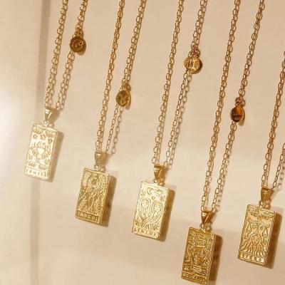 China New Arrival Environmental Friendly 18K Gold Plated Stainless Steel Square Zodiac Tarot Card Pendant Necklace For Women for sale