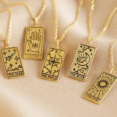 China New Stainless Steel Tarot Gold Card Square Necklace Women World Star Sun Moon Environmental Friendly Pendant Wisdom Symbolic Friendship Necklaces for sale