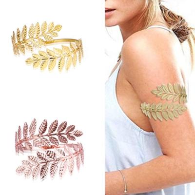 China Top Selling Environmentally Friendly Hot Selling Thanksgiving Day Cuff Bracelets Vintage Adjustable Gold Plated Roman Laurel Leaf Arm Bracelets Greek for sale