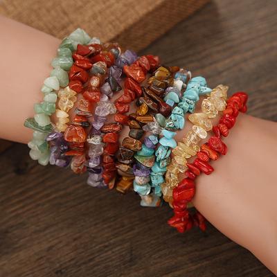 China Colorful Crystal Gemstone Bracelet For Madam Girls Gravel Chip Natural Stone Bracelets Healing Women Lead Free Nickel Free for sale