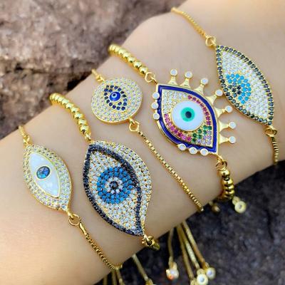 China 2022 New Arrival Rainbow Zircon Bracelet CZ Hamsa Hand Evil Eyes Environmentally Friendly Sensitive Jewelry Colored Bracelet For Women for sale