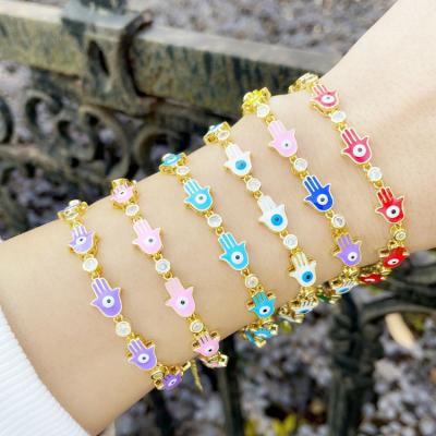 China American Environmental Friendly Colorful Enamel Bangle Bohemian Fashion Personality Hamsa Hand Creative Evil Eye Bracelet for sale