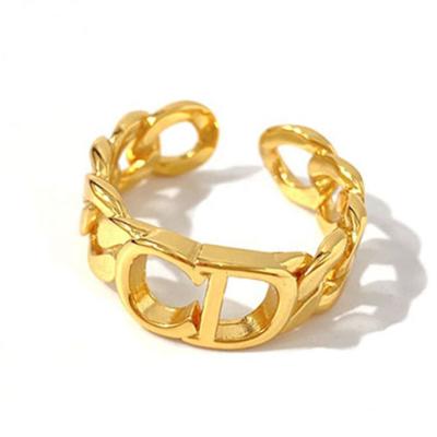 China Environmentally Friendly Women Ladies Cuba Chain Link Custom Gold Plated CD Adjustable Open Ring for sale