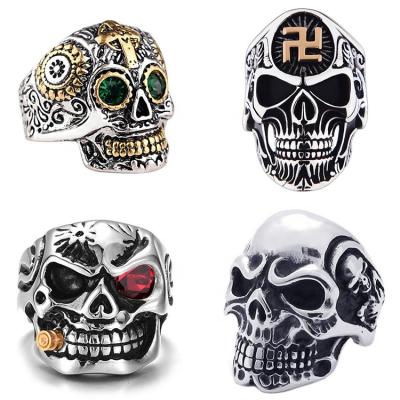 China Best Selling Pipe Lead Free Nickel Skull Ring Europe and America Men's Ring Diamond Alloy Ring Personality Punk for sale