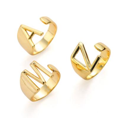 China Iyan Lead Free Nickel Free Jewelry Personalized Brass Gold Bold Initial Letter A to Z Open Alphabet Ring For Women for sale