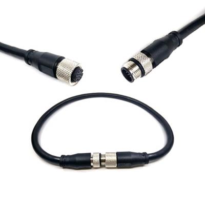 China Industry M12 Molded 12piin Cable 12 Pole A Code IP69K Rated Male 22AWG To Female PVC YLW, 1.0m for sale