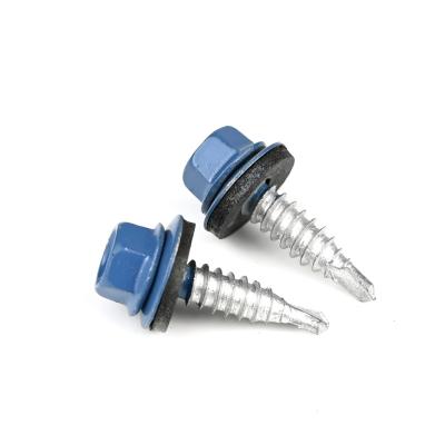 China 6.3x22 Hex Head Self Drilling Screw Stainless Steel Bi-Metal Roofing Stitch Screws in Blue for sale