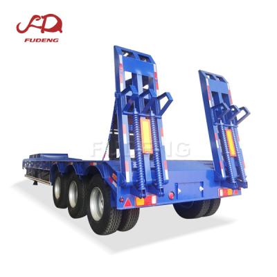 China China 3 axle 60T lowbed truck trailer lowbed hydraulic low bed trailer Shandong lowbed truck trailer 100 ton for sale