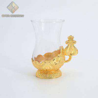 China 6Pcs Viable Vintage Glass Cup And Saucer Turkish Arabic Coffee Cup Gold Plated Tulip Cup for sale