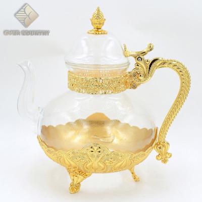 China Viable Heat Resistant Glass Arabic Pot Teapot Coffee Teapot Turkish Tea Kettle Set With Metal Lid And Handle for sale