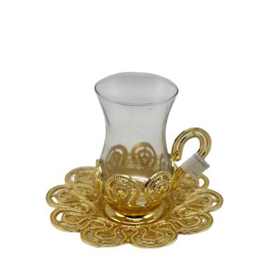 China Viable Gold Plated Royal Arab Albert Tea Set Ethiopian Tea Mug 6Pcs Glass Coffee Set With 6