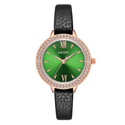 China MEGIR 4210 Water Resistant Genuine Custom 3ATM Logo Leather Strap Fashion Watch OEM Luxury Fashion Diamond-framed Women Quartz Watch for sale