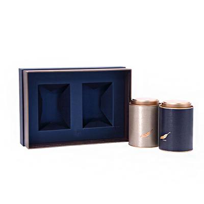 China Free Price Handmade Good Design Navy Blue Storage Tea Set Luxury Elegant Foam Filled Gift Box With Bag for sale