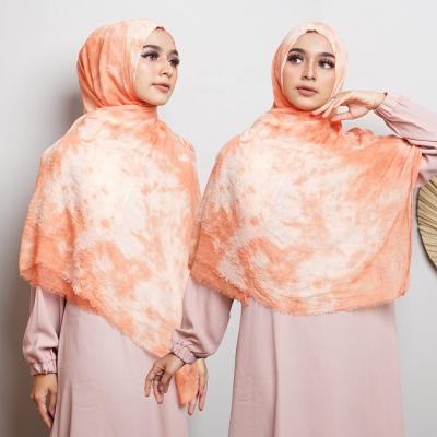 China 100% Polyester Muslim Veil Scarf Plangi Bandhnu Tie Dyed Hijab for sale