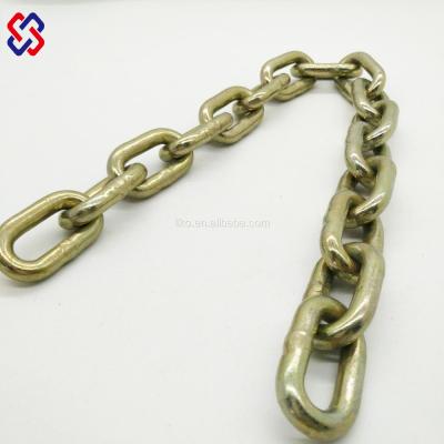 China 10mmx6mm NACM Traveling Standard Transport Lifting Chain G70 High Quality Yellow Galvanized Lashing With Hooks for sale