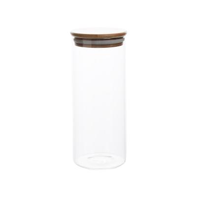 China High Borosilicate Glass Kitchen Storage Tank Viable Bamboo Bottle Wooden Lid Sealed Upright Tank Storage Tub for sale