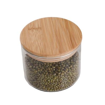 China 26/5000 Sustainable High Borosilicate Glass Storage Tank Kitchen Storage Bottle Bamboo Wood Grain Cover Sealed Upright Tank Storage Tub for sale