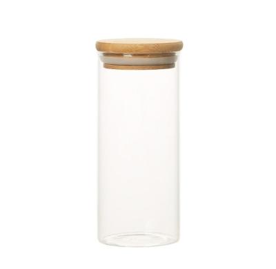 China Wooden storage jar borosilicate kitchen storage bottle bamboo lid sustainable transparent glass pickled tea high sealed jar for sale