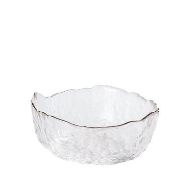 China Hammer Phnom Penh Glass Salad Bowl Fruit Dish Dessert Viable White Japanese Creative Home Nordic Clear Bowl for sale