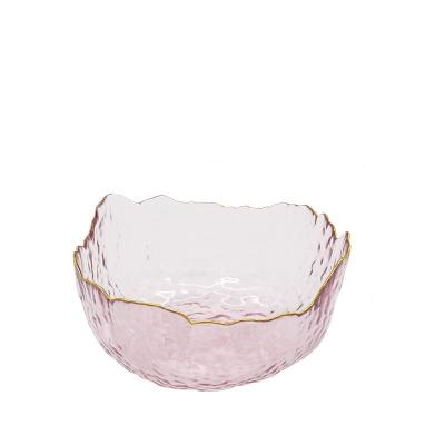 China Hammer Phnom Penh Glass Salad Bowl Fruit Dish Dessert Viable Pink Japanese Creative Home Nordic Large Clear Bowl for sale