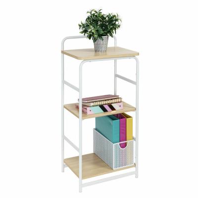 China Modern 3 Tier Bookshelf Wood Bookcase Shelves Storage Metal Frame Standing Book Shelves for sale