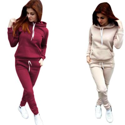 China Anti-pilling New Fashion Wholesale 2022 Women 2 Piece Hoodie White Plain Sweatsuit Tracksuit With Pocket for sale