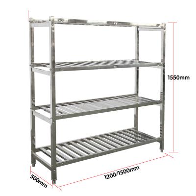 China Custom Stocked Sizes Heavy Duty Strong Detachable 4 Layers Stainless Steel Shelf For Cold Room for sale