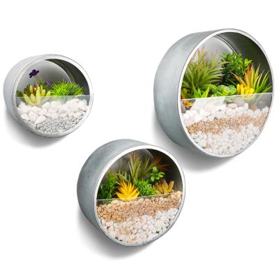 China Modern 3pcs Set Natural Zinc Color Screw Fixed Iron Sheet Planter Hanging Flower Pots for sale