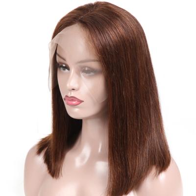 China Soft Smooth Thick Shedding Brazilian Barely Shedding Lace Front Wigs Ombre Hair Bob Wigs #4 Brown Short Hair For Women for sale