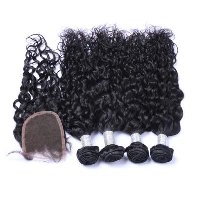 China Brazilian Water Wave Hair Bundles With Closure Wholesale Unprocessed 9A Virgin Brazilian Human Hair Water Wave Hair for sale