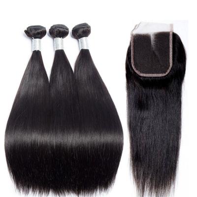 China Silky Straight Wave Virgin Unprocessed Raw Cuticle Aligned 100% Brazilian Virgin 3 Bundles With Closure Hair for sale