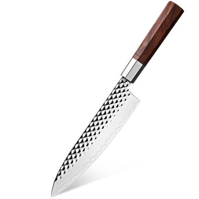 China Handmade Forged Octagonal Handle Compound Steel Three-Layer Chef Knife Sharp Cutting Meat Kitchen Tool Essential Rosewood for sale