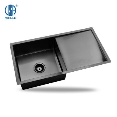 China Without Faucet PVD Black Kitchen Sink Stainless Steel Drainer Basin Single Bowl Outdoor Sink for sale