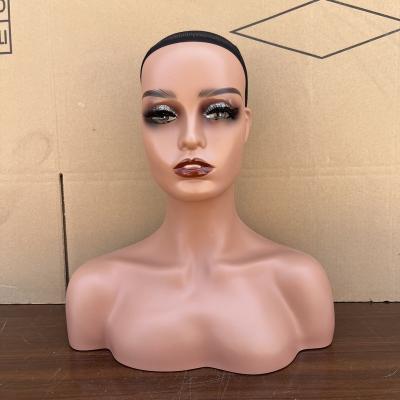 China With Wig african american big lips afro hair human hair display lash head mannequin realistic wig mannequin head with shoulders  for wigs for sale