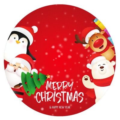 China Decorative Christmas Day New Christmas Decorations 120 Cm Linen Fabric Printing Elk Christmas Tree Skirt for sale