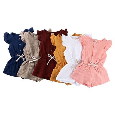 China Overall Smart Casual Baby Clothes Kids Girls Toddler Jumpsuit Jumpsuit Outfit Clothes Plain Sleeveless Baby Canvas Romper for sale