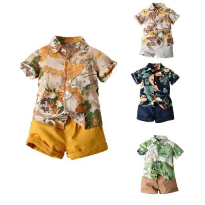 China Beach Flower Clever Casual Shirt and Shorts Summer Boutique Fancy Designer Boys Kids Wear Set with Bow for sale