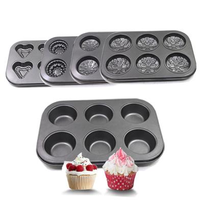 China Nonstick Heart Stocked Flower Bear Custom Black Bakeware 6 8 Pan Square Christmas Cupcake Baking 12 Cup Muffin Tray for sale