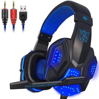 China Glowing Stereo Sound Computer Wired Computer Gaming Headset Earphone With Microphone MIC LED Light For PC for sale